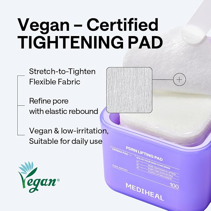 MEDIHEAL Toner Pads 100 Count - PDRN Stretchable Lifting Pads with Squalane and Glutathione for Total Skin Care - Plant Based Rose PDRN - Wrinkle & Pore Care - Vegan Stretchable Lifting Fabric
