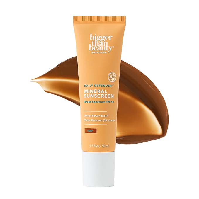 Daily Defender Broad Spectrum SPF 50 Mineral Sunscreen with Hyaluronic Acid, Vitamin C & Niacinamide (as Vitamin B3), Lightweight UVA & UVB Protection, Skin Care, Deep