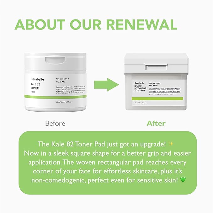 Genabelle Kale 82 Toner Pad - 60 Jumbo Sheets, AHA PHA Dead Skin Care Daily Hydrating Toner Pad exfoliating