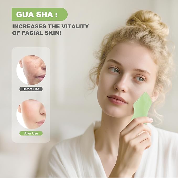 2PCS Jade Stone Gua Sha Set Face Massager Jade Facial Tools Body Lymphatic Drainage Massager, Guasha Face Sculpting Tool Skin Care Valentine's Day Gifts for Women Gua Sha Sculpting for Tighten Skin