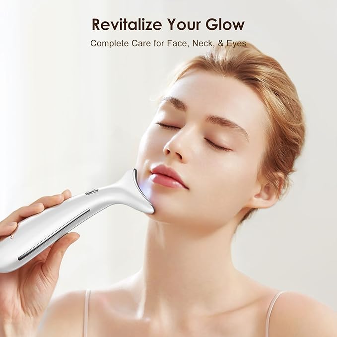 3-in-1 Facial, Neck, and Eye Massager - Advanced Anti-Aging Tool with Heating, Vibration, and LED Therapy for Wrinkle Reduction and Skin Rejuvenation, Pink