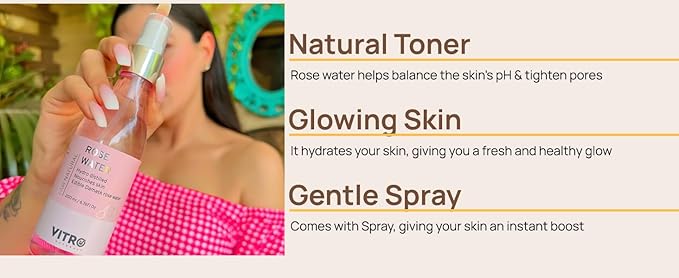 VIT.ro Rose Water Spray for Face 200ml | Pure Gulab Jal | No Additives, Chemicals, or Preservatives | Natural Toner for Hydrated, Glowing Skin | Hydro Distilled