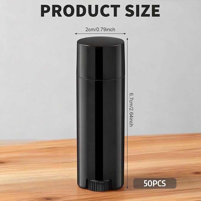50Pcs 4.5g Oval Lip Balm Tubes Empty Plastic Black Lipstick Container Lip Gloss Pipe Bottle with Twist Bottom and Top Cap for Homemade Lip Balm DIY Deodorant