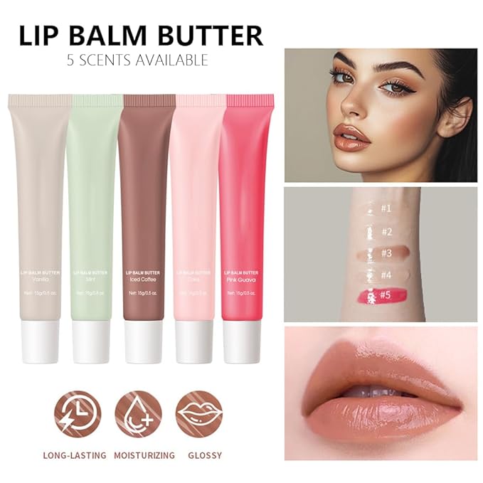 Summer Lip Butter Lip Balm, Ultra-Hydrating Natural Vegan Lip Balm, Sheer-Tinted Shine & Hydration, Soothes & Softens Dry Lips Skincare, Bálsamo labial hidratante #4 Cake