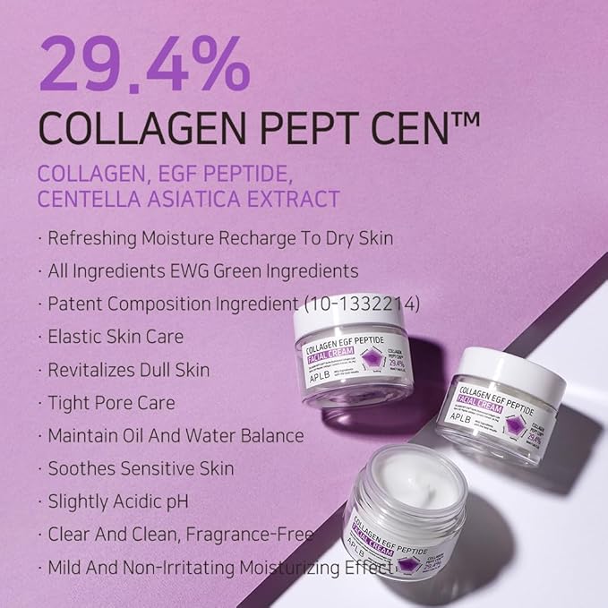 APLB Collagen EGF Peptide Facial Cream | COLLAGEN PEPT CEN™ 29.4% 1.86 FL.OZ/Korean Skincare, Elasticity care, Deep hydration, Revitalize for gentle and improve skin texture
