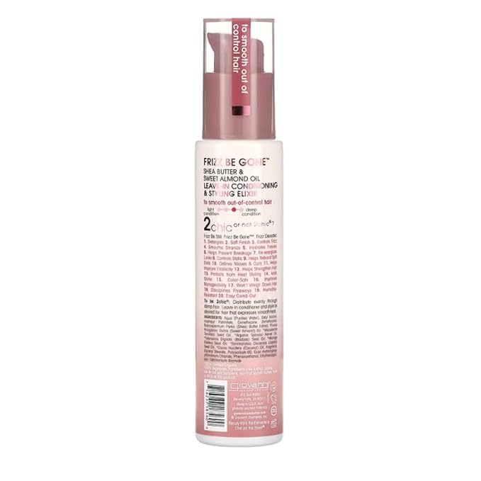 GIOVANNI 2chic Leave-In Conditioning Styling Elixir - Anti-Frizz Natural Hair Smoothing Formula with Shea Butter & Sweet Almond Oil, Macadamia, Detangler, Paraben Free, Color Safe Conditioner - 4 oz