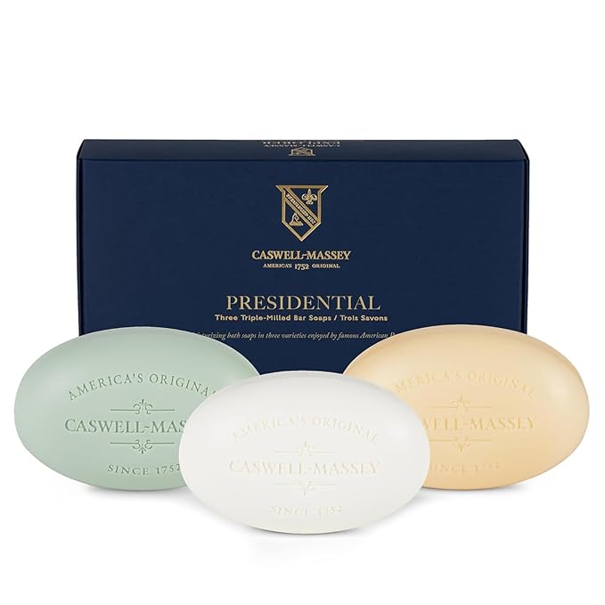 Caswell-Massey Men’s Bar Soap, Moisturizing Body Wash for Bath or Shower, Men’s Soap Bar for All Skin Types, Essential Oils & Plant-Based, Number Six, Almond, & Jockey Club, 3 (5.8 oz bar) Gift Set