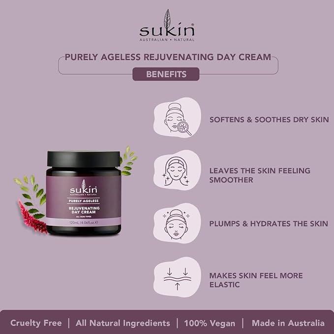 Sukin Purely Ageless Rejuvenating Day Cream, All Skin Types, Paraben Free, Cruelty Free, 4.06 Fluid Ounces (Pack Of 1)