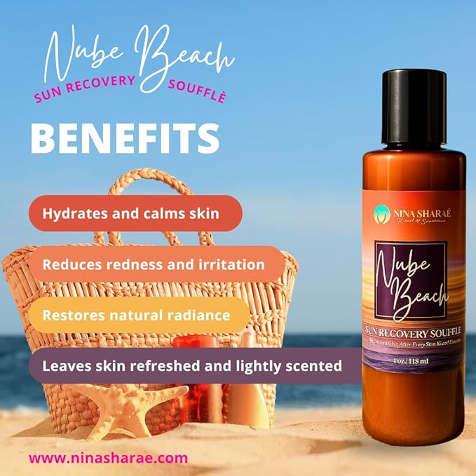 Nube Beach Sun Recovery Soufflé – After Sun Body Moisturizer with Aloe, Vitamin E & Coconut Oil – Soothing Hydration for Sun-Damaged Skin – Lightweight, Non-Greasy, 4 oz