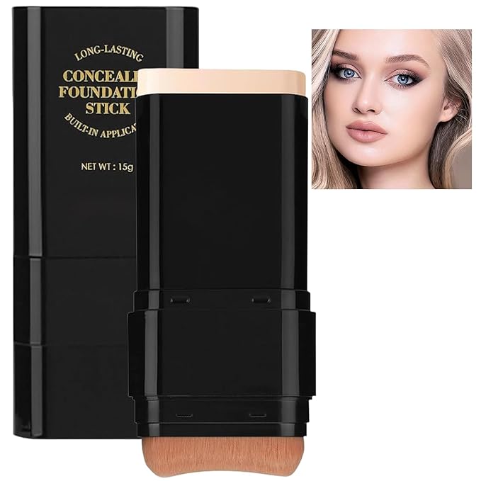Foundation Stick, 2 in 1 Dual-Ended Long-Lasting Foundation, Concealer Stick with Brush, Full Coverage for Dark Circles & Blemishes, Hydrating Matte Contour Sticks for Face Makeup (01)
