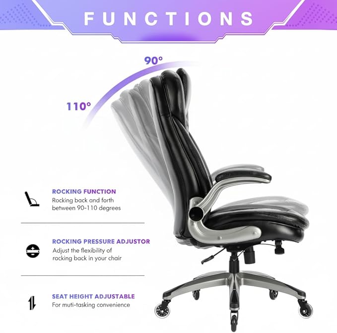 COLAMY Executive Office Chair with Thick Bonded Leather (Black-6686, Set of 2)