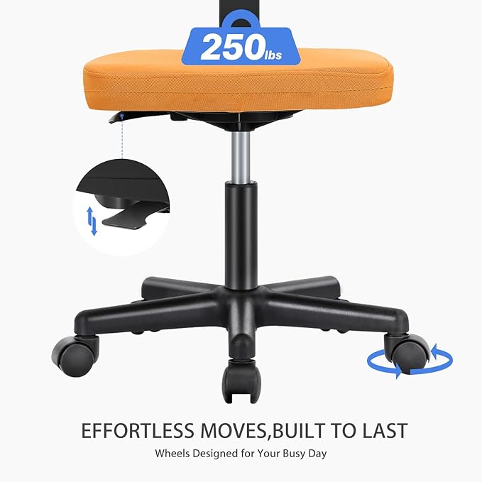 NEWBULIG Home Office Desk Chair, Armless Ergonomic Swivel Computer Chair with Wheels, Adjustable Height and Low-Back Mesh Design, Rolling Chair with Lumbar Support and Comfortable Seat, Orange
