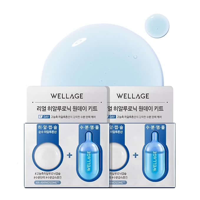 WELLAGE Real Hyaluronic Acid Hydrate One Day Kit Serum 2ea, Korean Beauty Secret Ampoule, High Concentration HA Ceramide 8 Herbal Extracts for Firming and Moisturizing Special Day Care