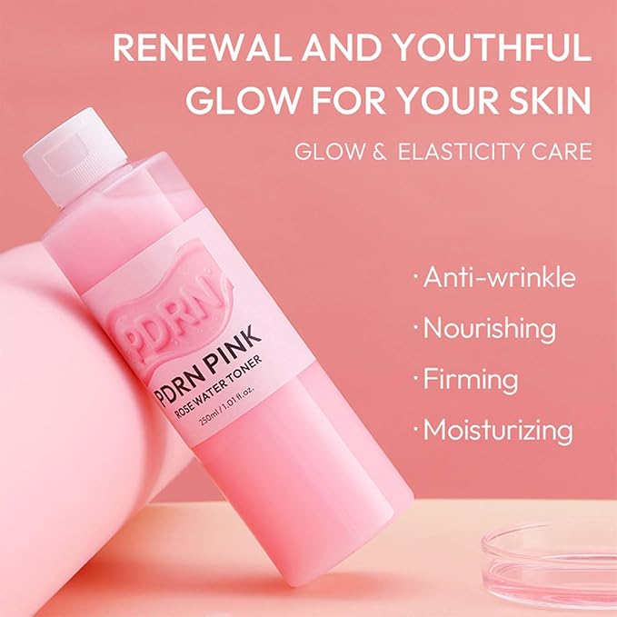 PDRN Pink Rose Water Toner Hydrating Soothing Facial Care with Hyaluronic Acid, Barrier Support, Even Tone, Pore Refining, Soft Glow Skin Alcohol-Free Formula for All Skin Types 8.45oz (1)