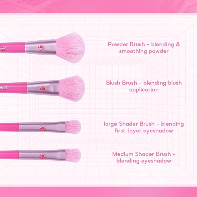 MINISO Barbie Makeup Brush Set 8 pcs Premium Synthetic Fiber Cosmetic Brushes for Foundation Blush Eyeshadow, Gift for Women Girls, Pink