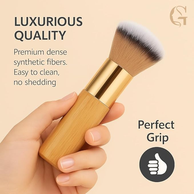 Kabuki Self Tanner Brush Ultra Soft Kabuki Makeup Brush for Face & Body, Flawless Self Tanning Tan Applicator for Liquid Cream Powder Foundation, Bronzer, Tanning Mousse & Shimmer Glow - Bamboo Handle