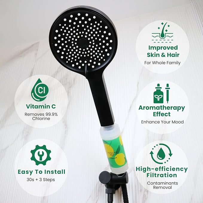 Vitamin C Shower Filter with Aromatherapy, Soften Hard Water, Chlorine & Flouride Removal, Skin & Hair Care, Easy Installation,Universal Fit, Eco-Friendly, Made in Korea (Pop Lemon)