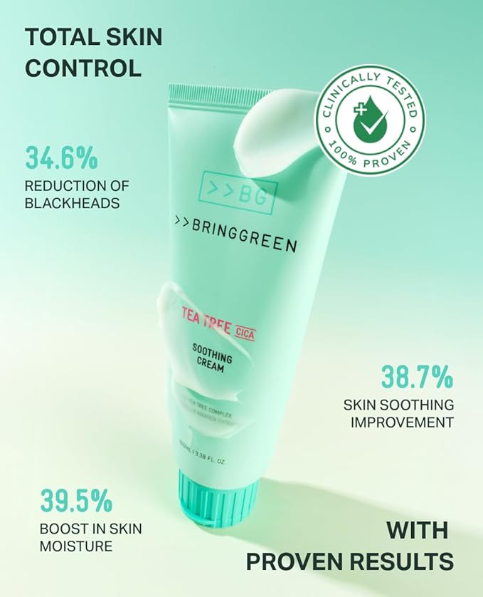BRING GREEN Tea Tree Cica Soothing Cream Plus 100ml Korean Skin care (Pack of 2)