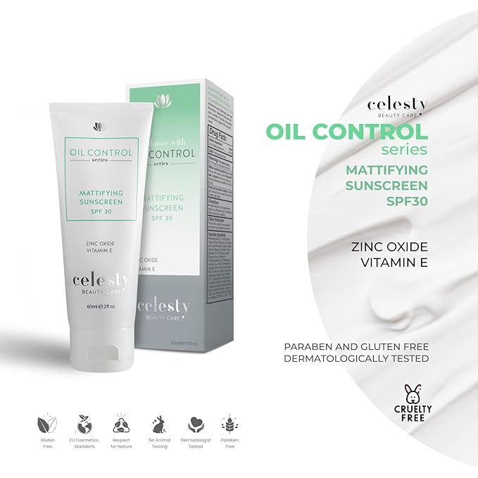 Clesty Beauty Oil-Control Sunscreen SPF 30 – Lightweight, Non-Greasy Sunscreen for Oily Skin, 2 oz Matte Moisturizing Cream with Broad Spectrum UVA And UVB Beauty Sun Protection