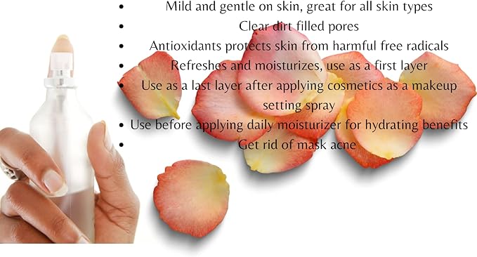 Rose Water Facial Toner Moisturizer, Multipurpose Spray to Set Makeup with Aloe Vera, Glycerin, Witch Hazel-in Glass Bottle 4 Oz. Fine Mist