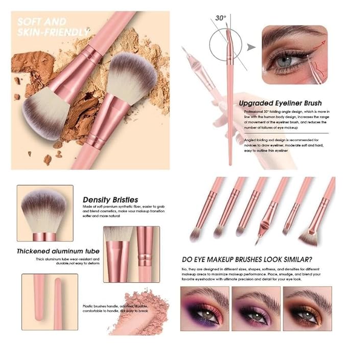 HGHDBT 36Pcs Pink Makeup Brushes Set Professional Makeup Kit Multi-functional Makeup Tool Set with Facial Makeup Accessories, Foundation Makeup Brush Kit Eye and Face Make up Brushes & Tools