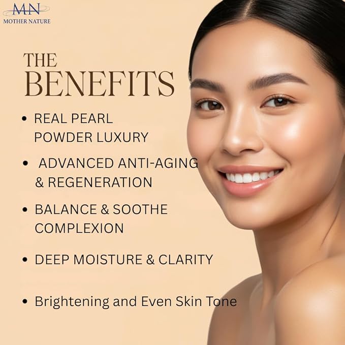 MN Mother Nature Pearl Goddess 5-Piece Skincare Set – Cleanser, Toner, Moisturizer, and Mask – Real Pearl Powder, and Mushroom Blend for Glowing, Youthful Skin – Anti-Aging and Hydrating Routine