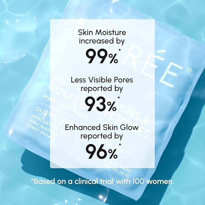 MAREE Hydrogel Collagen Facial Mask with Hyaluronic Acid — Hydrating Face Masks Skincare — Niacinamide, Amino Acids & Red Algae Extract — Facial Masks For Women — Mascarillas Para La Cara — 4 Count