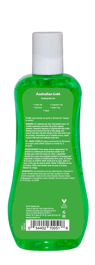 Australian Gold Soothing Aloe Vera After Sun Gel -Relieves Sunburn Pain and Hot & Itchy Skin, Soothing Aloe After Sun Gel, 8 Fl Oz (A70623-1)