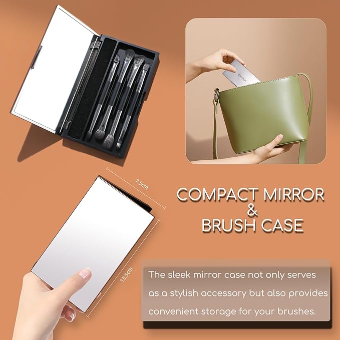 ENERGY Travel Eye Makeup Brush Set Eyeshadow Eyeliner Undereye Concealer Eyebrow Smudge Make Up Applicators for Liquid Cream Powder Blending Double ended Makeup Brushes with Case 4PCS