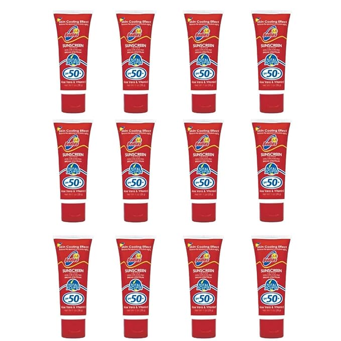 Sunscreen Pocket Travel Size SPF 50 | Moisturizing Face & Body Lotion w/Aloe Vera for Cooling Sensation | Works with Acne Prone Skin | UVA UVB Protection Sunblock | 1 oz | 12 Pack