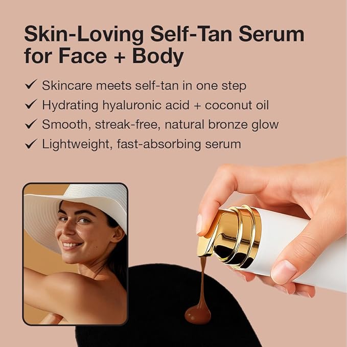 Fake Bake Flawless Coconut Sunless Tanning Serum with Hyaluronic Acid Lightweight Illuminating Face & Body Gradual Self Tanner - Hydrating & Rejuvenating Skin Care for Women & Men - 5 oz