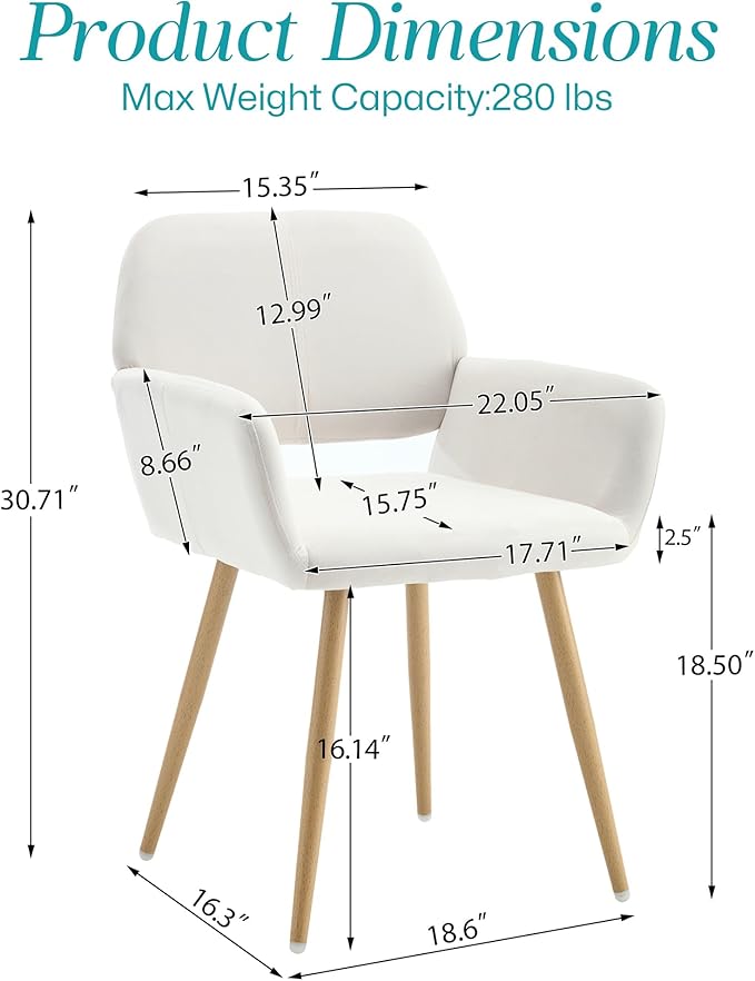 Home Office Velvet Desk Chair, Makeup Vanity Chair, Comfy Accent Armchair with Wood Grain Metal Legs, Cute Dining Chair with Hollowed Back, Beige