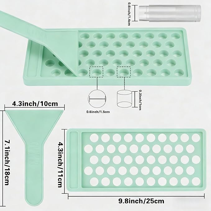 50-Slot Lip Balm Filling Tray & Spatula Set | Reusable Cosmetic Making Tools for Custom Lipstick,DIY Beauty Products Making. Gloss Making Kit Capsule Lipstick Filler(50 slot Green) (Green-50 Slot)