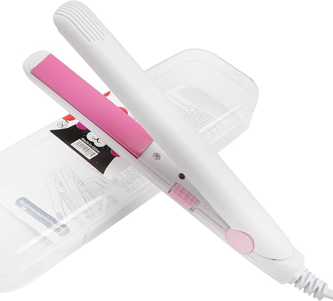 Mini Hair Straightener, 2 in 1 Mini Curling Iron Portable Travel Hair Straightener Heating Curler Hair Styling Tool for Short Hair，Home or Salon (White)
