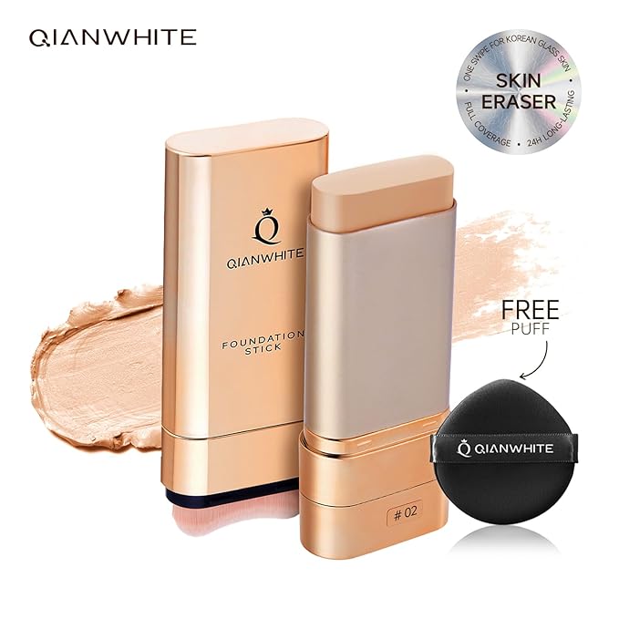 Foundation Stick Waterproof Makeup, Natural Nude Full Coverage Korean Makeup Skin Tint With Brush for All Skin (NATURAL BEIGE, 0.7 Oz / 20g)
