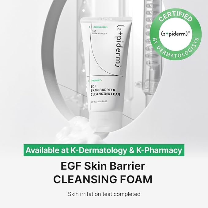 Zipiderm EGF Skin Barrier Hydrating Routine Set – Cleansing Foam + Cream Toner + Hydro Ampoule + Hydrating Gel Cream, Korean 4-Step Cleanse–Tone–Hydrate Care for Sensitive & Acne-Prone Skin