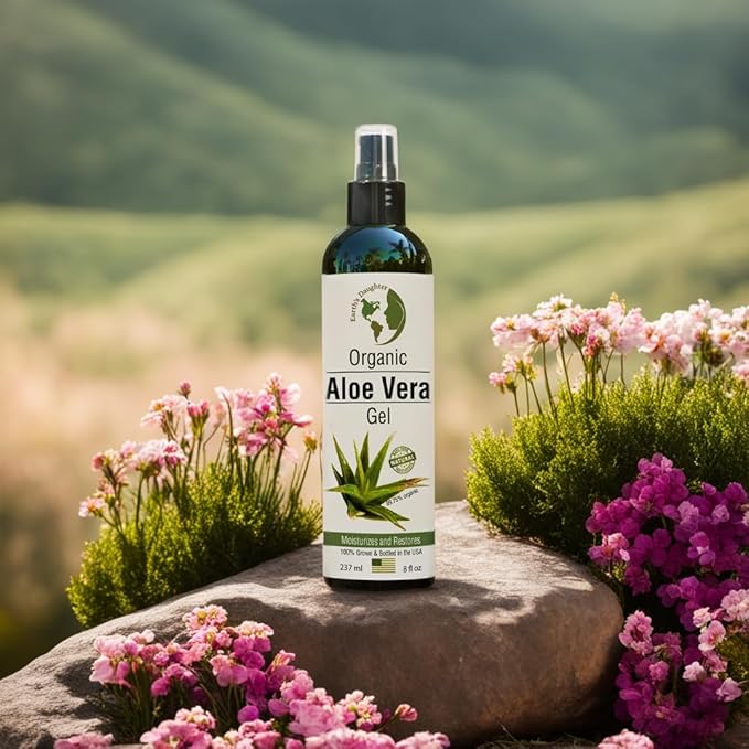 Earth's Daughter Premium Organic Aloe Vera Gel from Fresh Cut 100% Pure Organic Aloe leaves – TopQuality Fast Absorbing for Face, Skin, Hair & Body – Vegan, Unscented, Natural - 8 Oz USA Made