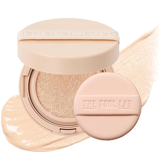 THE TOOL LAB Stamp Skinfit Cushion Foundation, Long Lasting Full Coverage Glass Glow Finish, Korean Foundation Makeup for All Skin Types (No.21 Ivory, Glow Type)