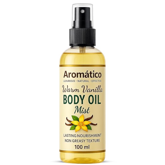 Warm Vanilla Mini Body Oil Mist for Women | Lightweight, Non-Sticky, Spray-on formula for Daily use After Shower | Moisturized, Soft, Glowing Skin | Cozy, Creamy Vanilla Scent - 4 Fl Oz