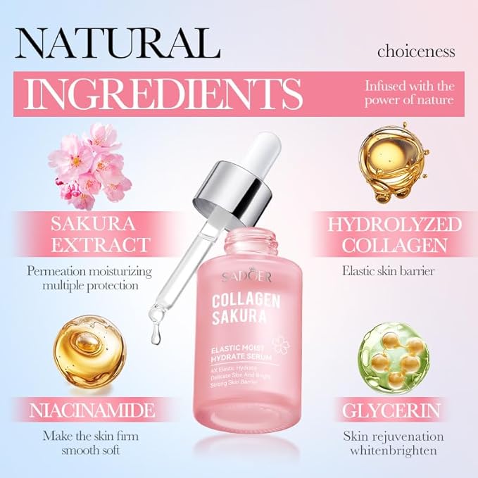 Cherry Blossom Collagen Facial Essence, Hydrating Moisturizing Toner with Natural Plant Ingredients, Gentle Face Essence for Dry Skin Care