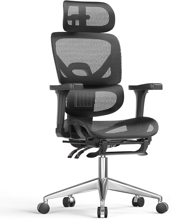 naspaluro Ergonomic Office Chair, High Back Mesh Desk Chair, 350lbs Capacity, Lumbar Support, 3D Armrest Headrest, Footrest, PU Wheels, Swivel Computer Chair for Home Office, Work & Gaming