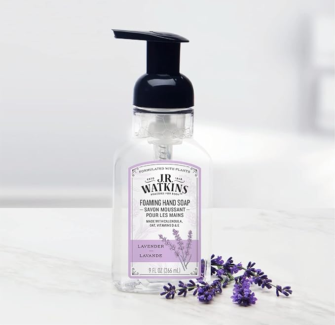 J.R. Watkins Foaming Hand Soap with Pump Dispenser,Moisturizing Foam Hand Wash,All Natural,Alcohol-Free,Cruelty-Free,USA Made,Lavender,9 fl oz,(Pack of 6)