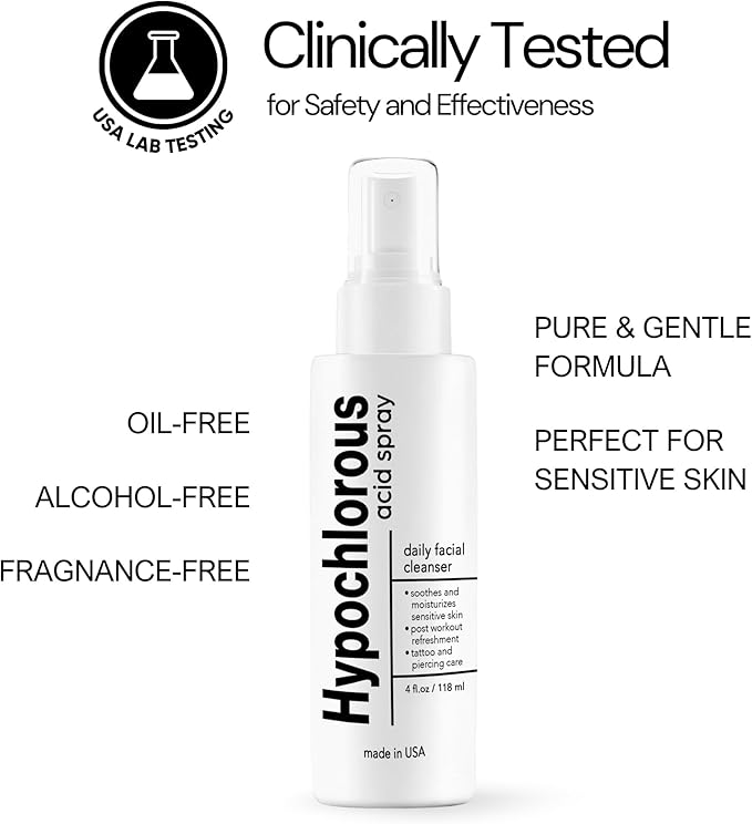 BodyJ4You Hypochlorous Acid Spray for Face Cleaner - HOCL Facial Toner Acne Sensitive Skin - HOCL Molecule Spray Topical Skin Redness Relief Breakouts - Piercing Aftercare Solution Fine Mist - 4 Fl Oz