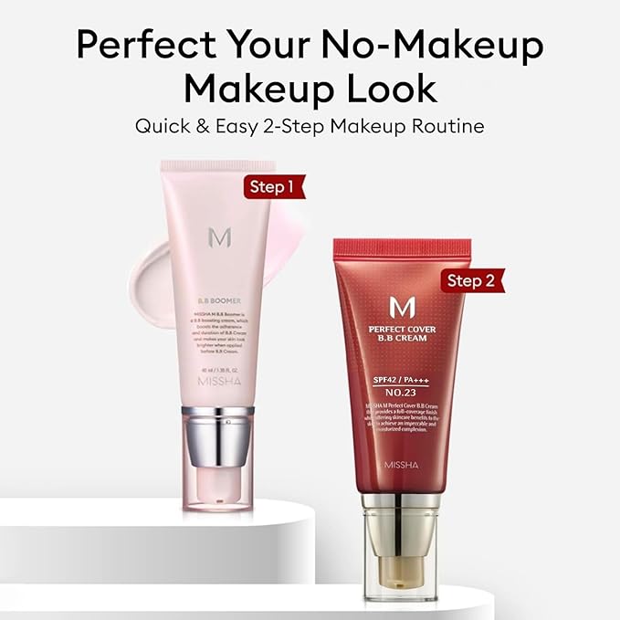 MISSHA BB ESSENTIALS KIT M PERFECT COVER BB CREAM No.23 Natural Beige/SPF 42 PA+++ 1.69 oz & M BB Boomer 1.35 oz -Lightweight, Multi-Function, High Coverage