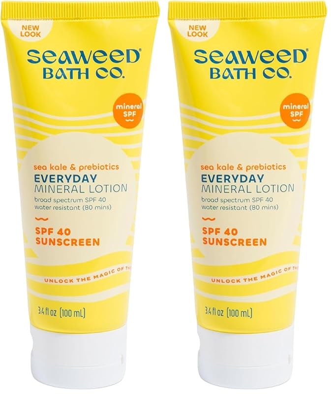 Seaweed Bath Co. Everyday Mineral SPF 40 Broad Spectrum Sunscreen Lotion, 3.4 Ounce, Sustainably Harvested Seaweed, Sea Kale, Prebiotics (Pack of 2)