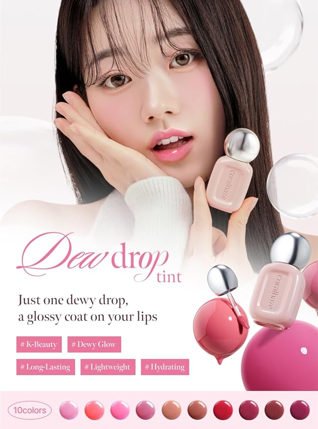 Dew Drop Tint #202 Mellow 4.5g, Glossy, Lightweight Lip Stain, Glass-Like, High Shine, Moisturizing Lip Oil, Long Lasting Color, Hydrating Gloss, Dewy Finish, Korean Beauty Makeup