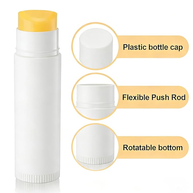50 Pack Lip Balm Tubes, Empty Cosmetic Containers BPA Free DIY Lipstick Containers with Caps for Lip Balm Making, Round Craft Tubes for Homemade Lip Gloss (White)