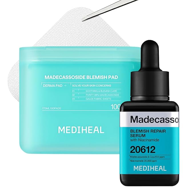 Mediheal Madecassoside Pad & Serum Skin Care Duo Set for Skin Soothing & Blemish Care – Madecassoside Toner Pads (100 Count)+ Madecassoside Repair Serum (1.35 fl.oz)