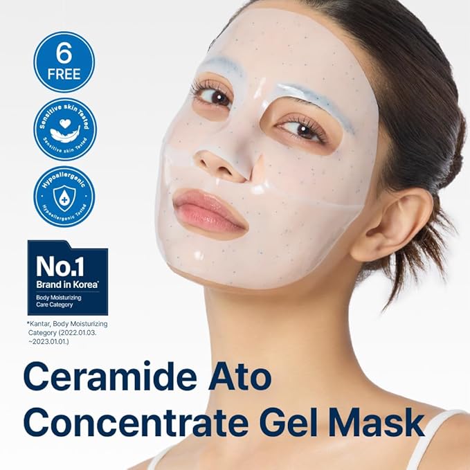 Illiyoon Ceramide Ato Concentrate Gel Face Mask | 34g x 4ea, Ceramide & Collagen Hydrating Overnight Hydrogel Mask with Hyaluronic Acid, Korean Pore Tightening Sleep Mask, Glass Skin Glow