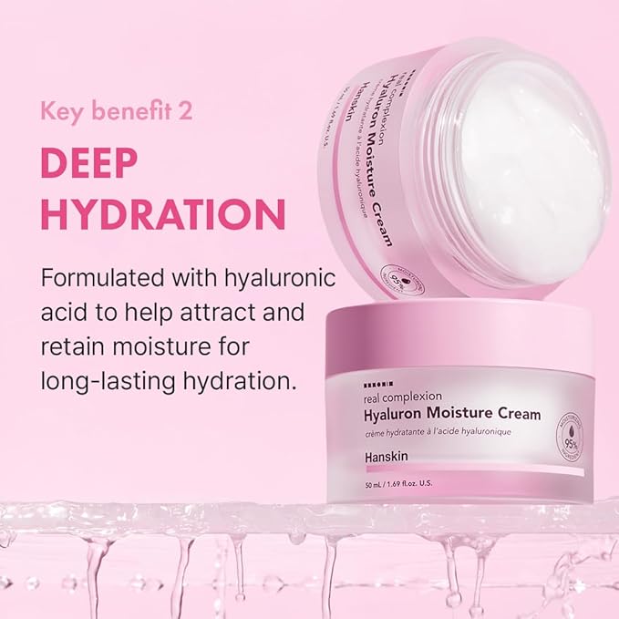 Hanskin Hyaluron Moisture Cream – Korean Hydrating Cream for Glass Skin | Hyaluronic Acid, Niacinamide & Vitamin E | Lightweight Moisturizing Cream for Sensitive & Dry Skin | K-Beauty (1.69 fl oz)